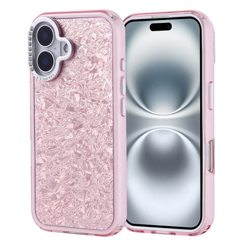 Луксозен бляскав калъф за iPhone 16 розов