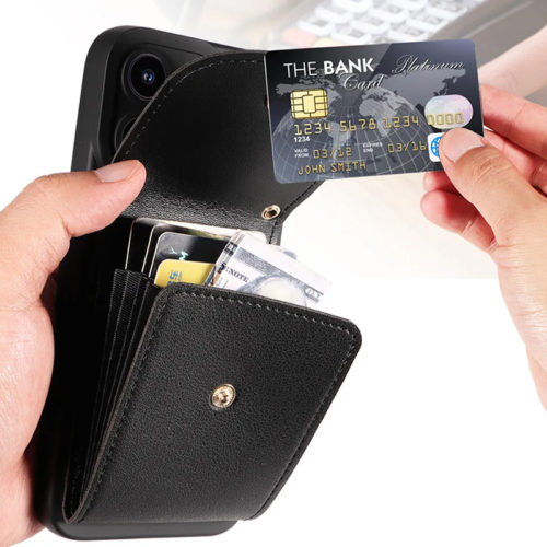 Луксозен калъф с портфейл за iPhone 14 Pro Max черен портмоне