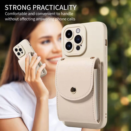 Луксозен калъф с портфейл за iPhone 15 Pro бял удобство