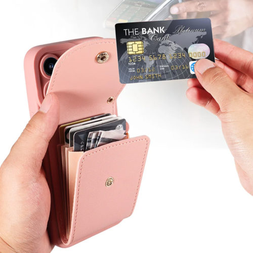 Луксозен калъф с портфейл за iPhone 16 Pro розов портмоне