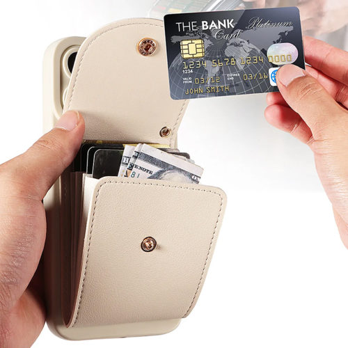 Луксозен калъф с портфейл за iPhone 13 Pro бял портмоне