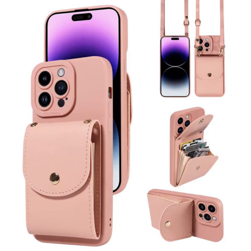 Луксозен калъф с портфейл за iPhone 13 Pro розов