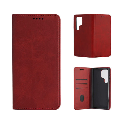 Кожен калъф с магнитен капак за Samsung Galaxy S20 FE червен