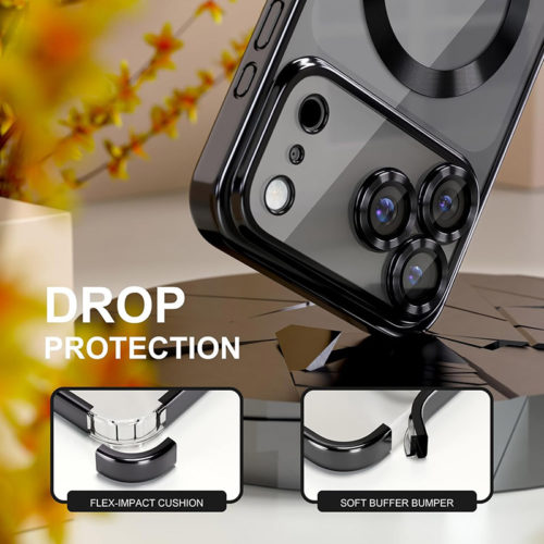 Луксозен прозрачен калъф за iPhone 17 Pro Max черен защита от удари