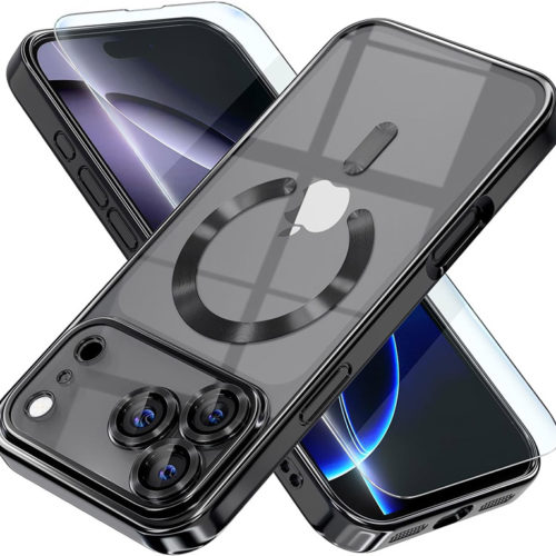 Луксозен прозрачен калъф за iPhone 17 Pro Max черен телефони