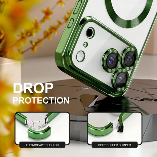 Луксозен прозрачен калъф за iPhone 17 Pro зелен защита от удари