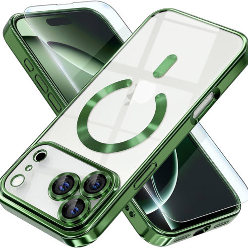 Луксозен прозрачен калъф за iPhone 17 Pro зелен телефони