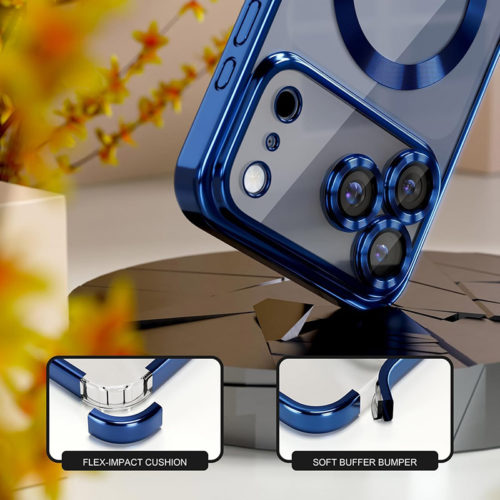 Луксозен прозрачен калъф за iPhone 17 Pro син защита от удари