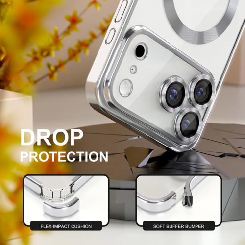 Луксозен прозрачен калъф за iPhone 17 Pro сребърен защита от удари