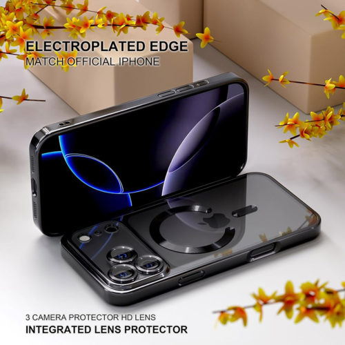 Луксозен прозрачен калъф за iPhone 17 Pro черен метализирани ръбове