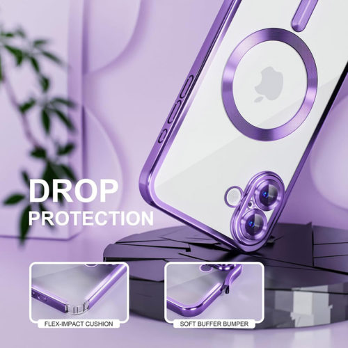 Луксозен прозрачен калъф за iPhone 17 лилав защита от удари