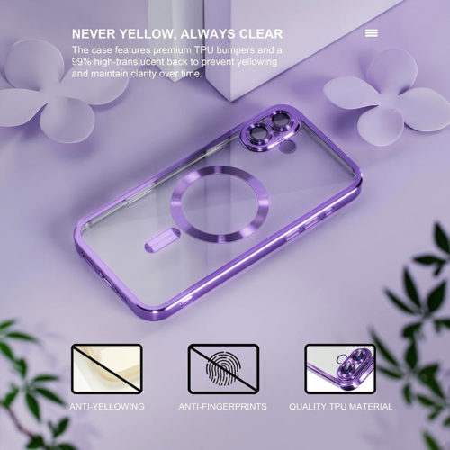 Луксозен прозрачен калъф за iPhone 17 лилав качествен