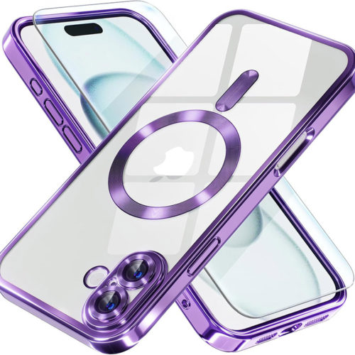 Луксозен прозрачен калъф за iPhone 17 лилав телефони