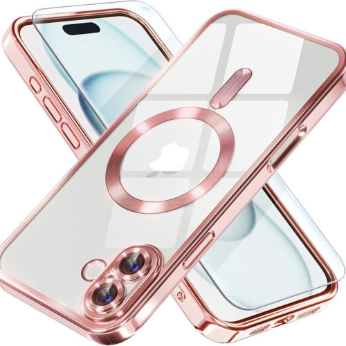 Луксозен прозрачен калъф за iPhone 17 розов телефони