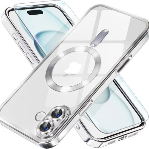 Луксозен прозрачен калъф за iPhone 17 сребърен телефони