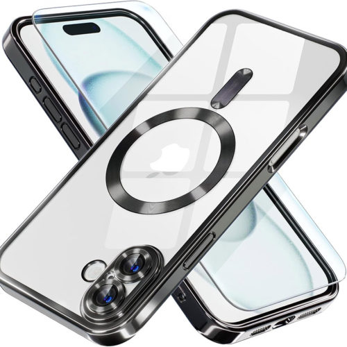 Луксозен прозрачен калъф за iPhone 17 черен телефони