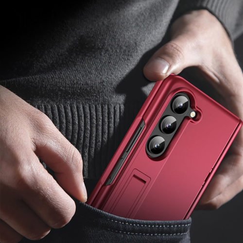 Калъф със защита на пантите за Samsung Galaxy Z Fold 4 червен тънък профил