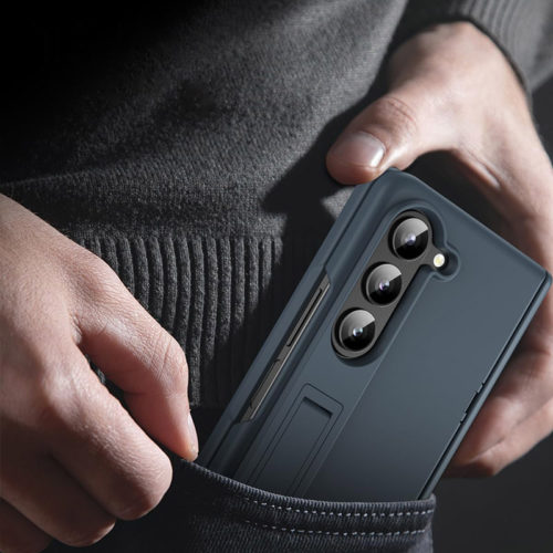 Калъф със защита на пантите за Samsung Galaxy Z Fold 5 сив тънък профил