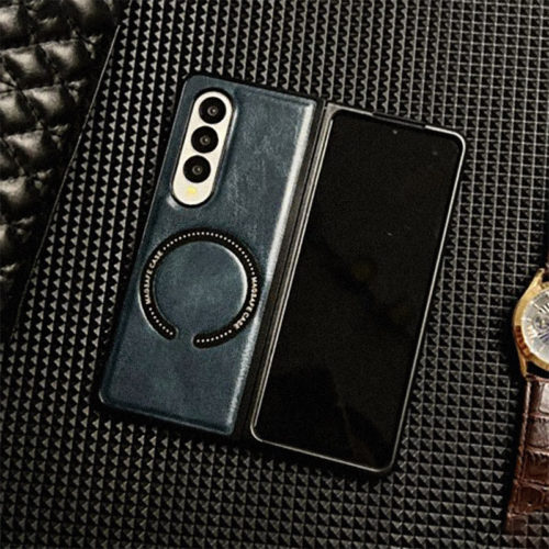 Кожен калъф с Magsafe за Samsung Galaxy Z Fold 6 син