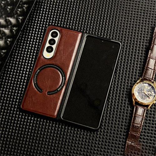 Кожен калъф с Magsafe за Samsung Galaxy Z Fold 7 кафяв