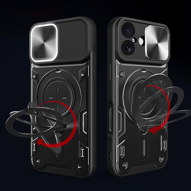 Удароустойчив калъф с пръстен за iPhone 17 въртящ се пръстен