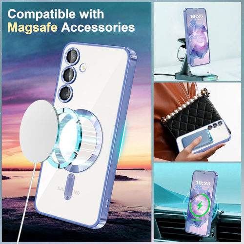 Луксозен калъф с Magsafe за Samsung Galaxy S25 Plus син безжично зареждане