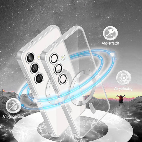 Луксозен калъф с Magsafe за Samsung Galaxy S25 Plus сребърен против отпечатъци