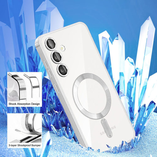 Луксозен калъф с Magsafe за Samsung Galaxy S25 Plus сребърен удароустойчив