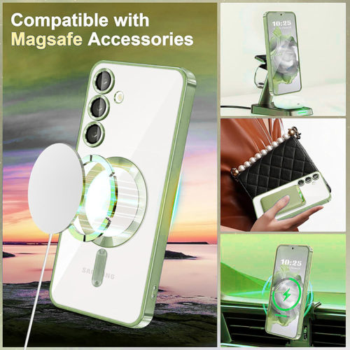 Луксозен калъф с Magsafe за Samsung Galaxy S25 зелен безжично зареждане copy