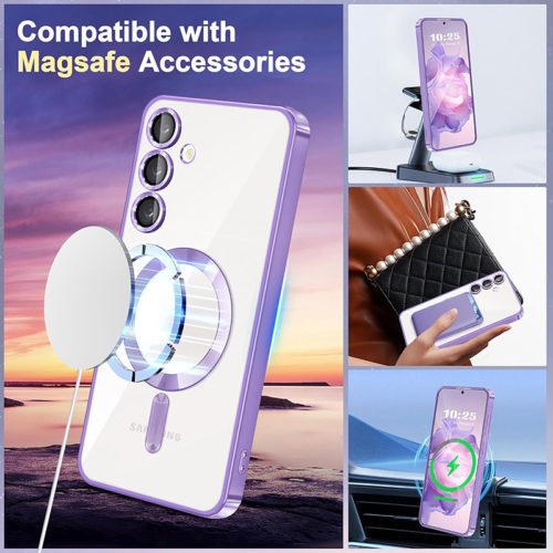 Луксозен калъф с Magsafe за Samsung Galaxy S25 лилав безжично зареждане