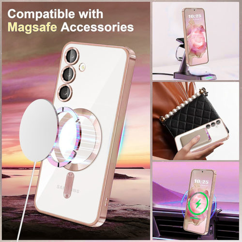 Луксозен калъф с Magsafe за Samsung Galaxy S25 розов безжично зареждане