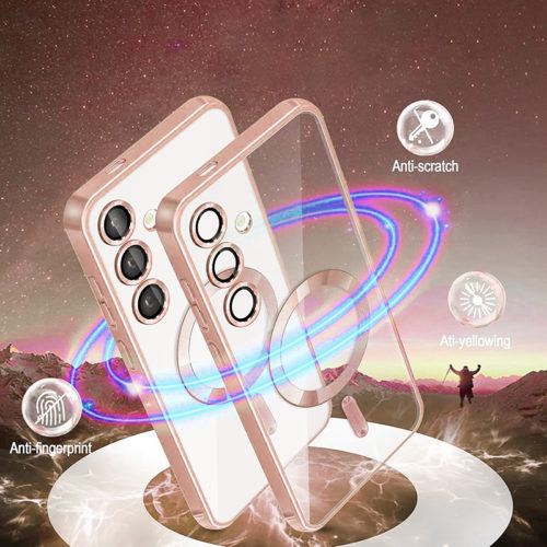 Луксозен калъф с Magsafe за Samsung Galaxy S25 розов против отпечатъци