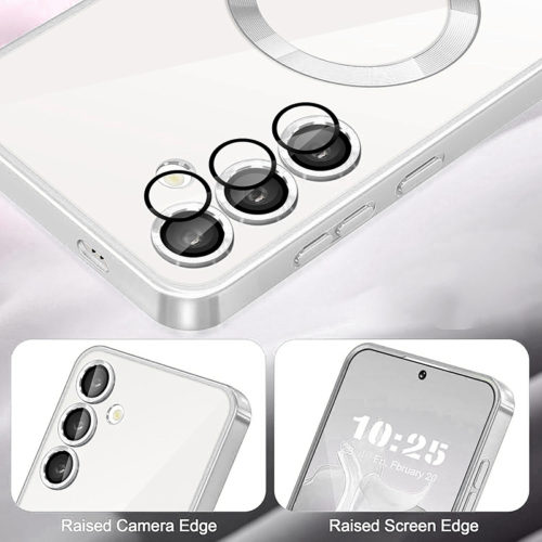 Луксозен калъф с Magsafe за Samsung Galaxy S25 сребърен защита камера