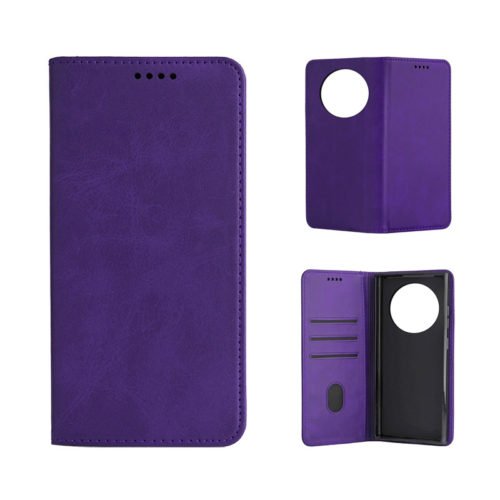 Кожен калъф с магнитен капак за Honor Magic 6 Lite лилав