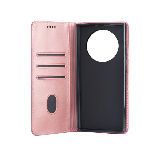 Кожен калъф с магнитен капак за Honor Magic 6 Lite розов джобове