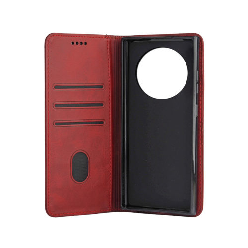 Кожен калъф с магнитен капак за Honor Magic 6 Lite червен джобове