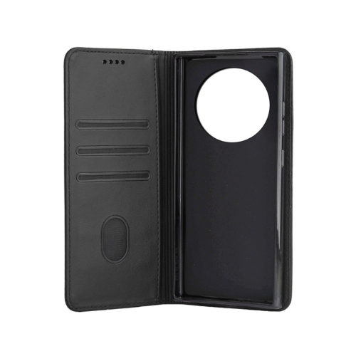 Кожен калъф с магнитен капак за Honor Magic 6 Lite черен джобове