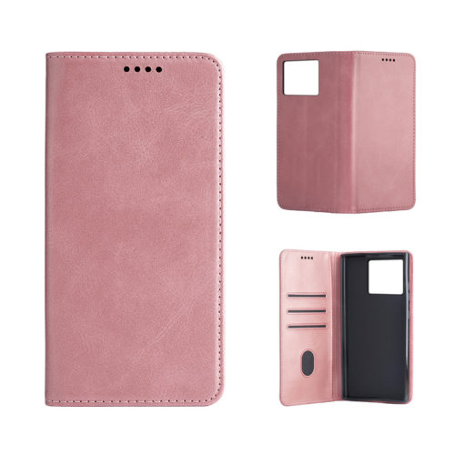 Кожен калъф с магнитен капак за Xiaomi Redmi Note 15 Pro Plus розов