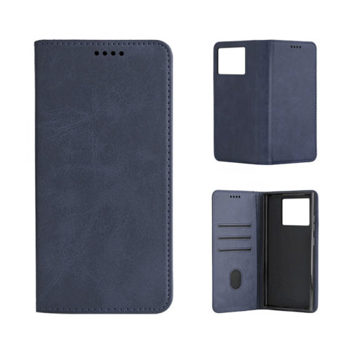 Кожен калъф с магнитен капак за Xiaomi Redmi Note 15 Pro син