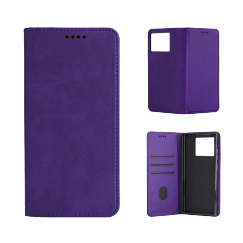 Кожен калъф с магнитен капак за Xiaomi Redmi Note 15 лилав