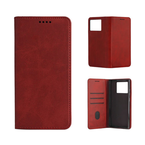 Кожен калъф с магнитен капак за Xiaomi Redmi Note 15 червен