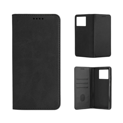 Кожен калъф с магнитен капак за Xiaomi Redmi Note 15 черен