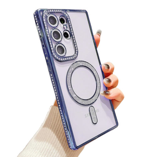 Луксозен калъф с кристали за Samsung Galaxy S25 Ultra син