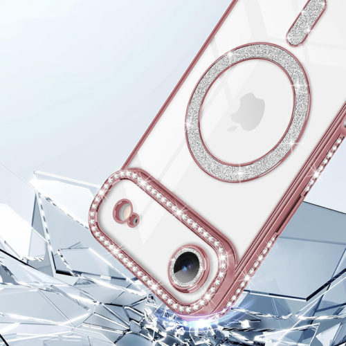 Луксозен калъф с кристали за iPhone 17 Air розов пълна защита