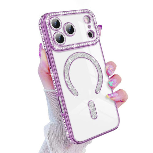 Луксозен калъф с кристали за iPhone 17 Pro лилав