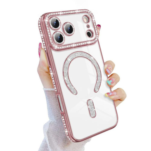 Луксозен калъф с кристали за iPhone 17 Pro розов