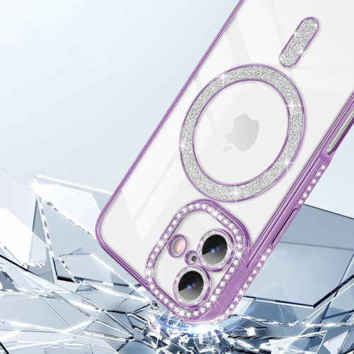 Луксозен калъф с кристали за iPhone 17 лилав пълна защита