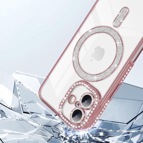 Луксозен калъф с кристали за iPhone 17 розов пълна защита
