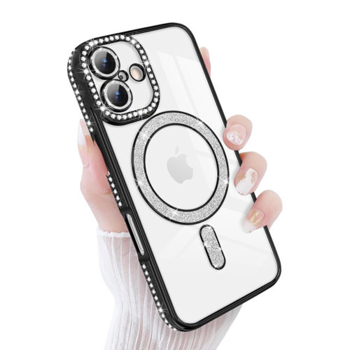 Луксозен калъф с кристали за iPhone 17 черен