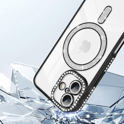 Луксозен калъф с кристали за iPhone 17 черен пълна защита